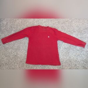 VTG Champion TShirt Boys Size Medium Red Long Sleeve Authentic Sewn Logo Y2K